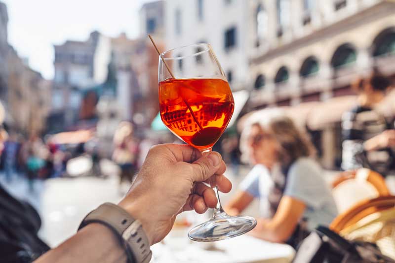 Aperol cocktail at an Italian bar